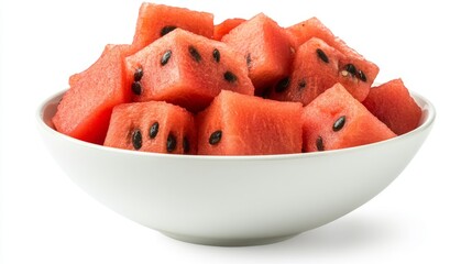 Wall Mural - A bowl of fresh juicy watermelon slice on white background