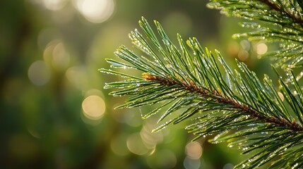 Canvas Print - Close-up of Dewy Pine Branch