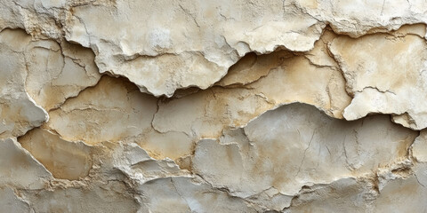 Old plastered stone wall. Peeling surface of an old stone wall. Dirty and cracked concrete wall background.