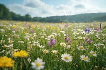 wildflowers blooming in a field on a sunny summer day
