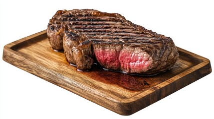 Wall Mural - cooked medium-rare steak with grill on white background