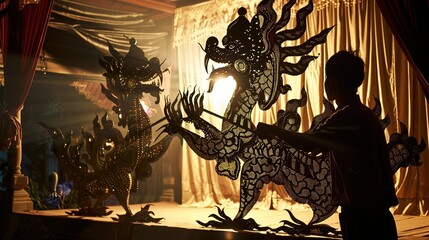 Indonesian shadow puppet performance --ar 16:9 --v 6 Job ID: cce6dc01-1cc0-440c-82b8-3de64d5c38bd