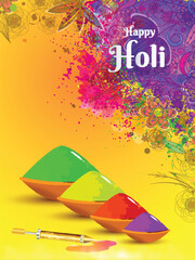 Canvas Print - Happy Holi greeting card decorated with floral design and color splash.