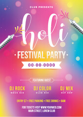 Poster - Holi festival party template or invitation card with time, date and venue details.