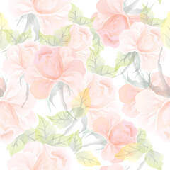 Poster - Seamless rose floral pattern background with water color effect.