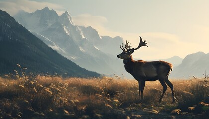 Majestic wild deer in serene natural surroundings with a tranquil backdrop