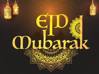 Wall Mural - Mandala design decorated stylish text Eid Mubarak.