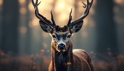 Majestic wild deer amidst a softly blurred natural backdrop