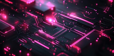 Abstract Futuristic Technology Background with Pink Neon Lights