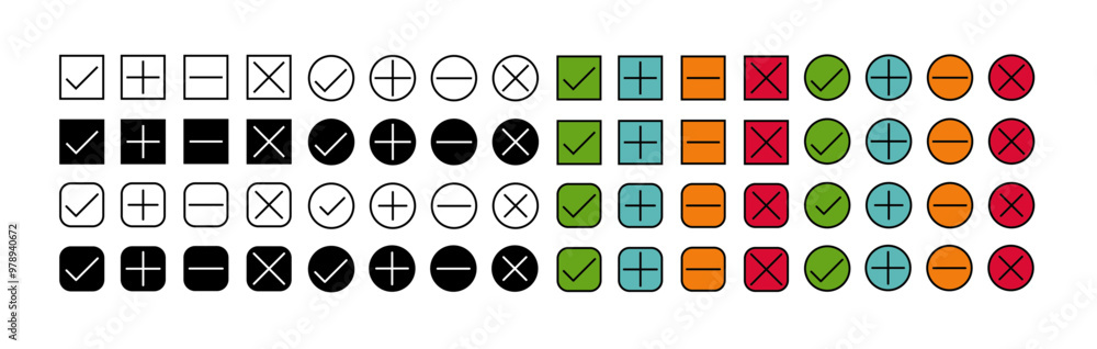 Powerpoint and slides symbols: Checkbox, Cancel, Plus, Minus, Substract ...