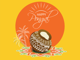 Sticker - Concept of celebrating South Indian festival Happy Pongal.