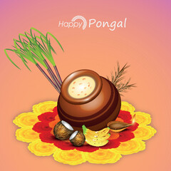 Canvas Print - Concept of South Indian festival Happy Pongal celebrations.