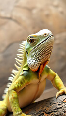 A lizard with a red tongue is sitting on a branch