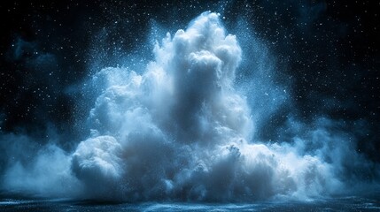 Wall Mural - Abstract White Smoke Explosion on Blue Night Sky