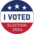 © MKInayem - i voted badge. printable USA presidential election 2024 pin button. vote icon symbol with american flag color and star. transparent png and vector illustration.