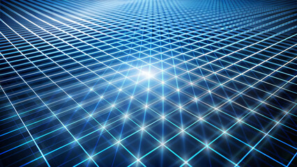 Digital grid background, glowing white mesh on dark blue surface, high-tech and minimalist, copy space