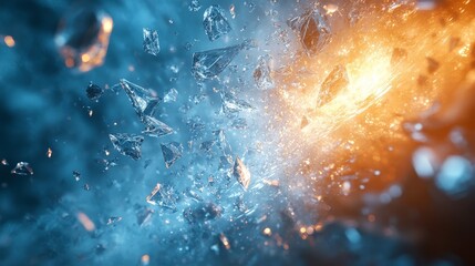 Wall Mural - Shattered Crystal Explosion with Blue and Orange Smoke