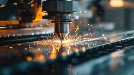 Close-up of cutting tools in a warehouse, the gleaming metal surface and sharp edges highlighted by industrial lights. No people included.