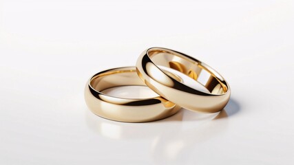 Two simple gold wedding bands on white background.