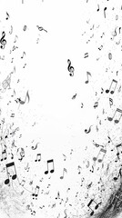 Poster - The image features a dynamic swirl of musical notes in a black and white pattern, creating a sense of motion and musical energy against a clean background.