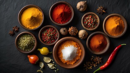 Top View of Cooking Ingredients with Vibrant Spices and Salsa – Culinary Art Photography