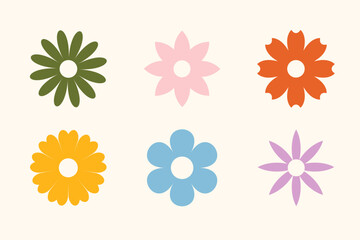 Wall Mural - set of paster colour daisies from geometric figures, collection of abstract silhouettes of flowers f