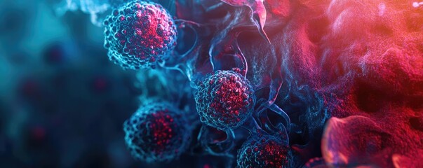 Wall Mural - microscopic view of vibrant cells in a colorful environment, showcasing intricate details and scient