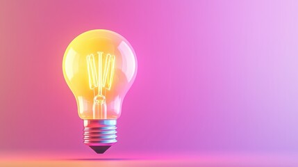 Canvas Print - Glowing Light Bulb on Pink Gradient Background