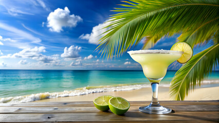 Relaxing summertime vibes with a refreshing margarita on a tropical beach, summer, margarita, cocktail, beach