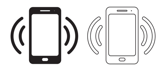 smartphone, mobile phone vibrating or ringing flat or line icon, vector. smartphone ringtone symbols
