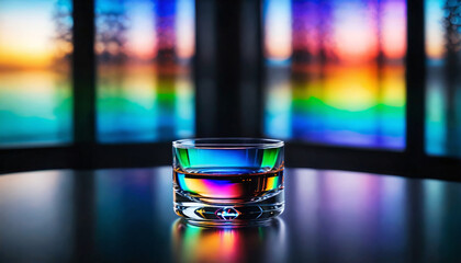 illustrative representation of light refracting into its spectrum in rainbow colors in and through glass, properties of light - ai generated