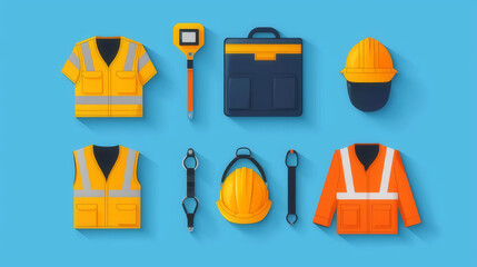 Industrial training session, safety equipment on display, flat design illustration