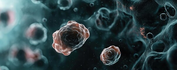 Wall Mural - close-up view of microscopic cells, showcasing intricate details and vibrant colors, ideal for scien