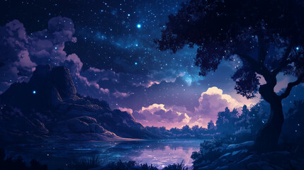 Wall Mural - background tile image of night magic sky palewave, magic