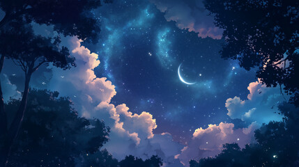 Wall Mural - background tile image of night magic sky palewave, magic