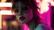 © Oksana_Latysheva - A vibrant portrait of young girl from the 80s and 90s, featuring bold neon colors. Vintage trends
