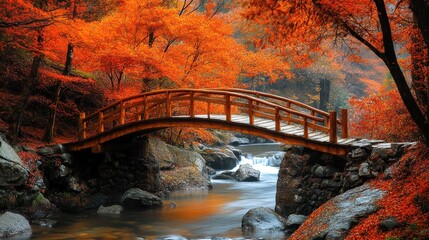 Wall Mural - Autumn Splendor: A Vibrant Bridge in the Colorful Landscape