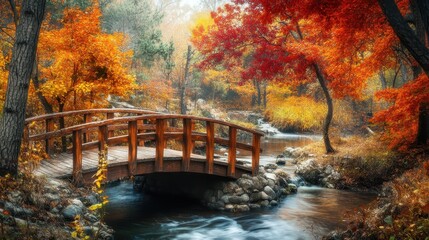 Sticker - Autumn Splendor: A Scenic Woodland Bridge