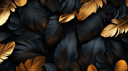 Wall Mural - 3D wallpaper with a background of golden leaves, in a luxurious style.