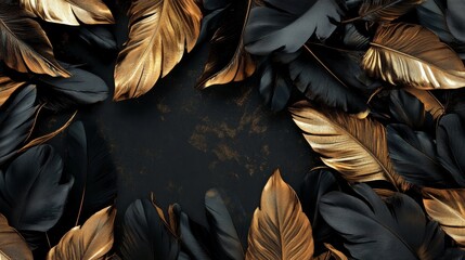 Sticker - 3D wallpaper with a background of golden leaves, in a luxurious style.