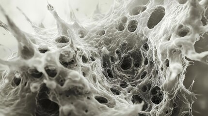 Wall Mural - abstract microscopic view of interconnected fibers and cells, showcasing intricate details and textu