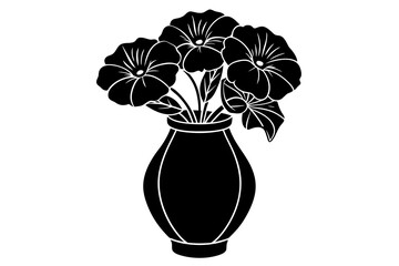 Wall Mural - Petunia vase vector linocut silhouette black vector art illustration