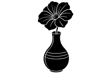 Wall Mural - Petunia vase vector linocut silhouette black vector art illustration