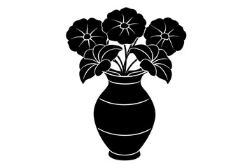 Wall Mural - Petunia vase vector linocut silhouette black vector art illustration