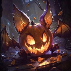 Poster - Spooky Pumpkin Bat Halloween Monster