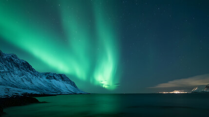 Wall Mural - the northern lights at the night sky with vibrant hues of green, purple glowing