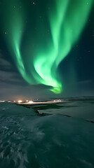 Wall Mural - the northern lights at the night sky with vibrant hues of green, purple glowing