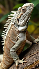 Wall Mural - A lizard with a red tongue is sitting on a branch