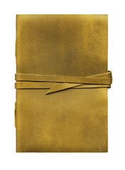 Wall Mural - Old worn yellow leather notebook isolated on transparent background