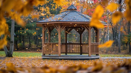 Sticker - Autumn Gazebo in a Serene Forest Landscape